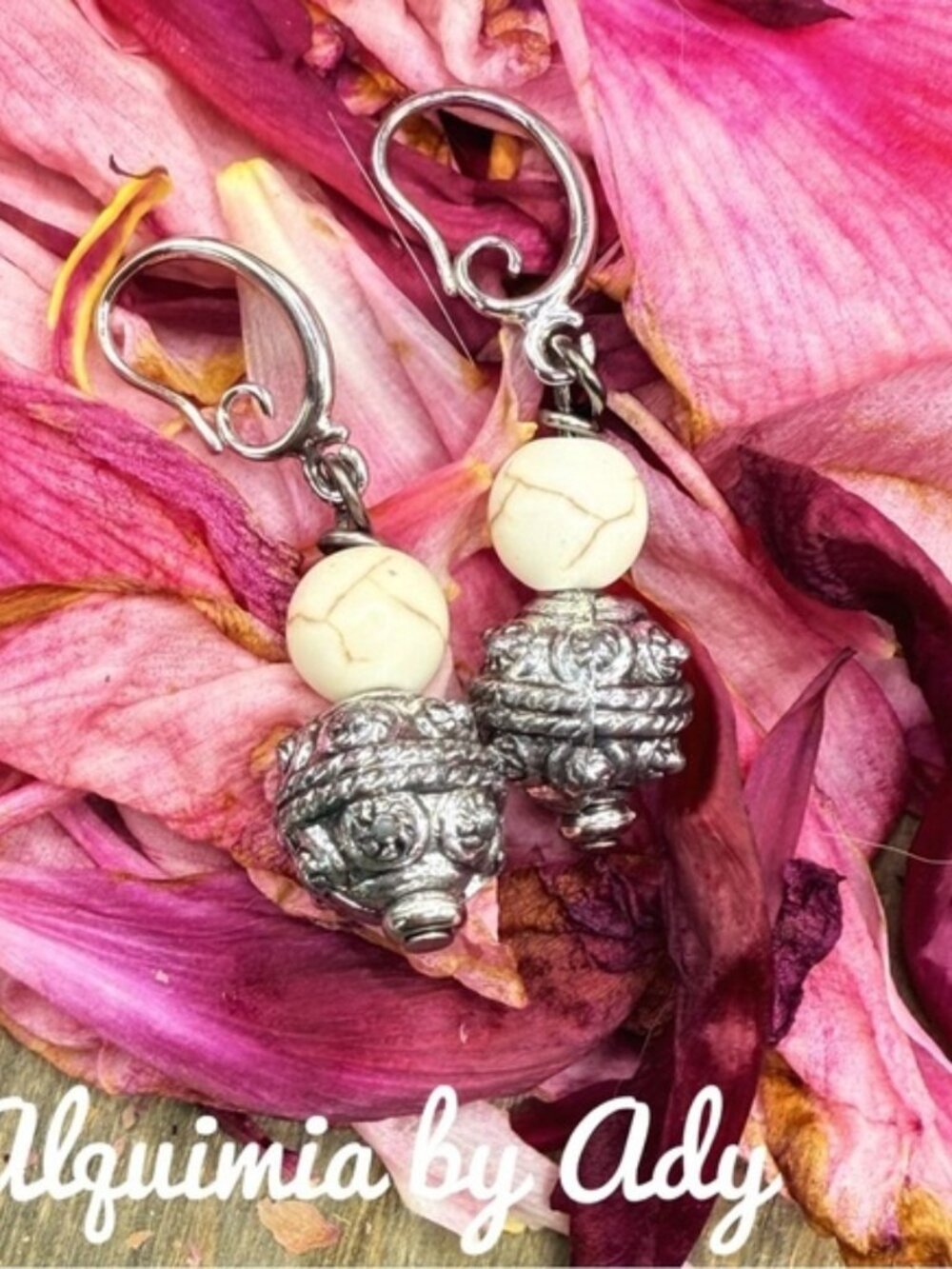 Fall Staples + Cream turquoise and baroque silver + Dangle earrings